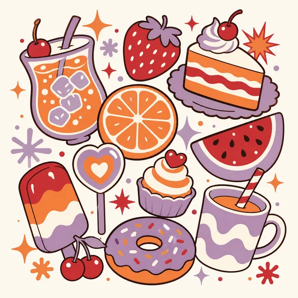 Food Y2K Warm Colorful Pop Art Design