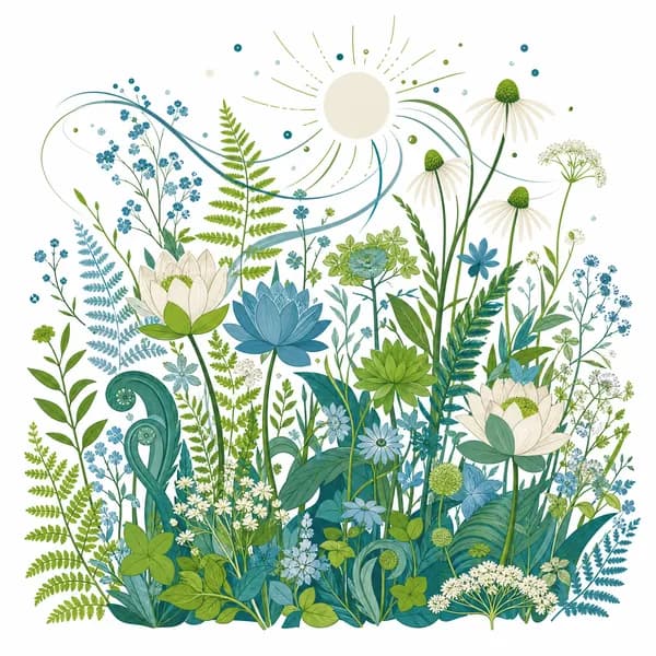 Solarpunk Teal Meadow Nature Future Design