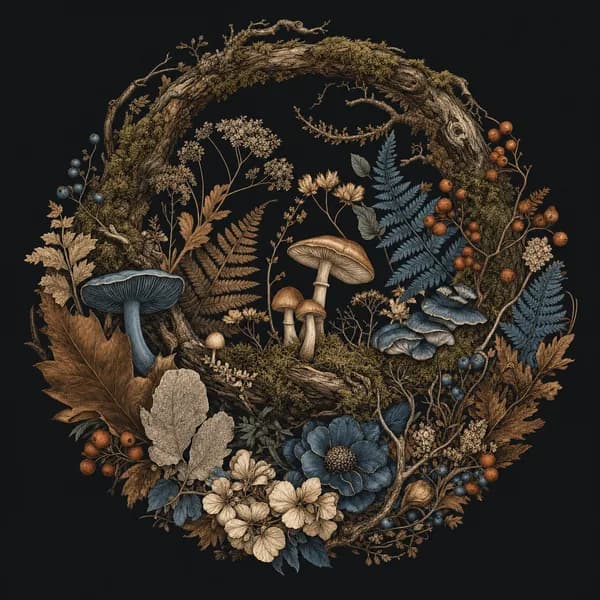 Dark Cottagecore Botanical Illustration