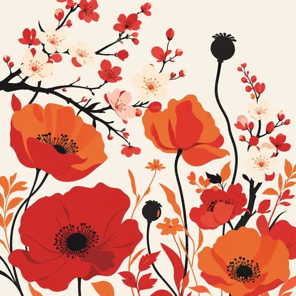 Energy Red Spring Botanical Illustration
