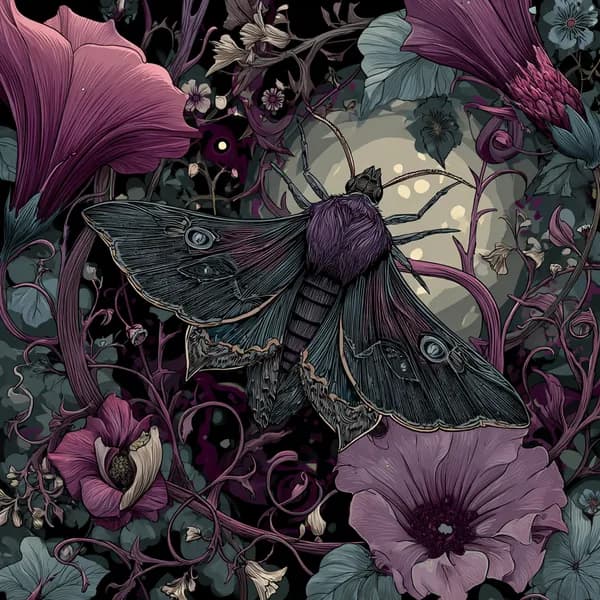 Gothic Botanical Dark Moth Night Garden Design