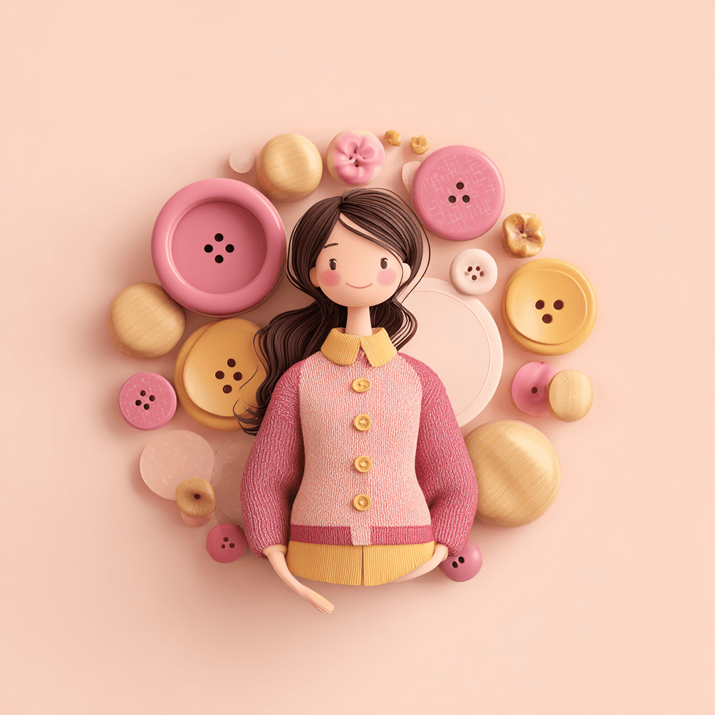 Quirky Button Motif Cute Illustration Art