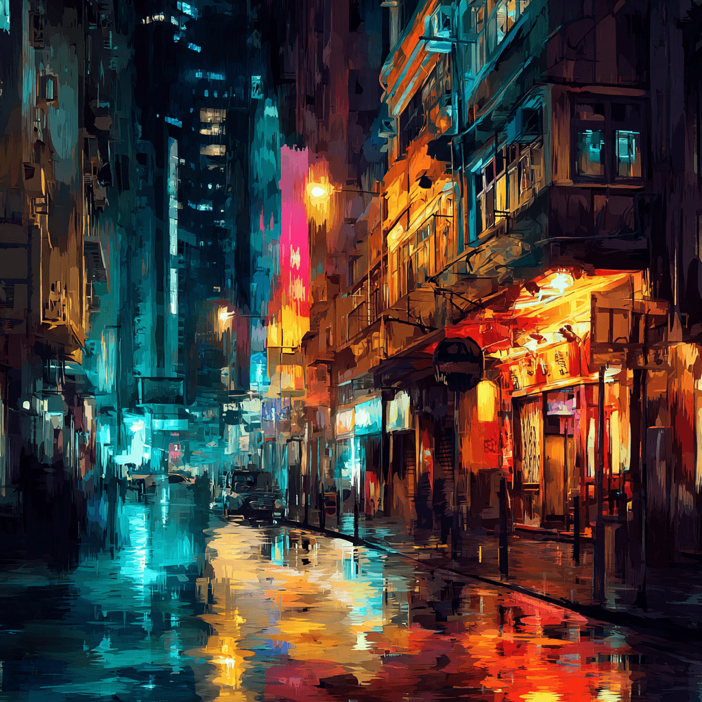 Kowloon Neon Night Hong Kong Urban Art