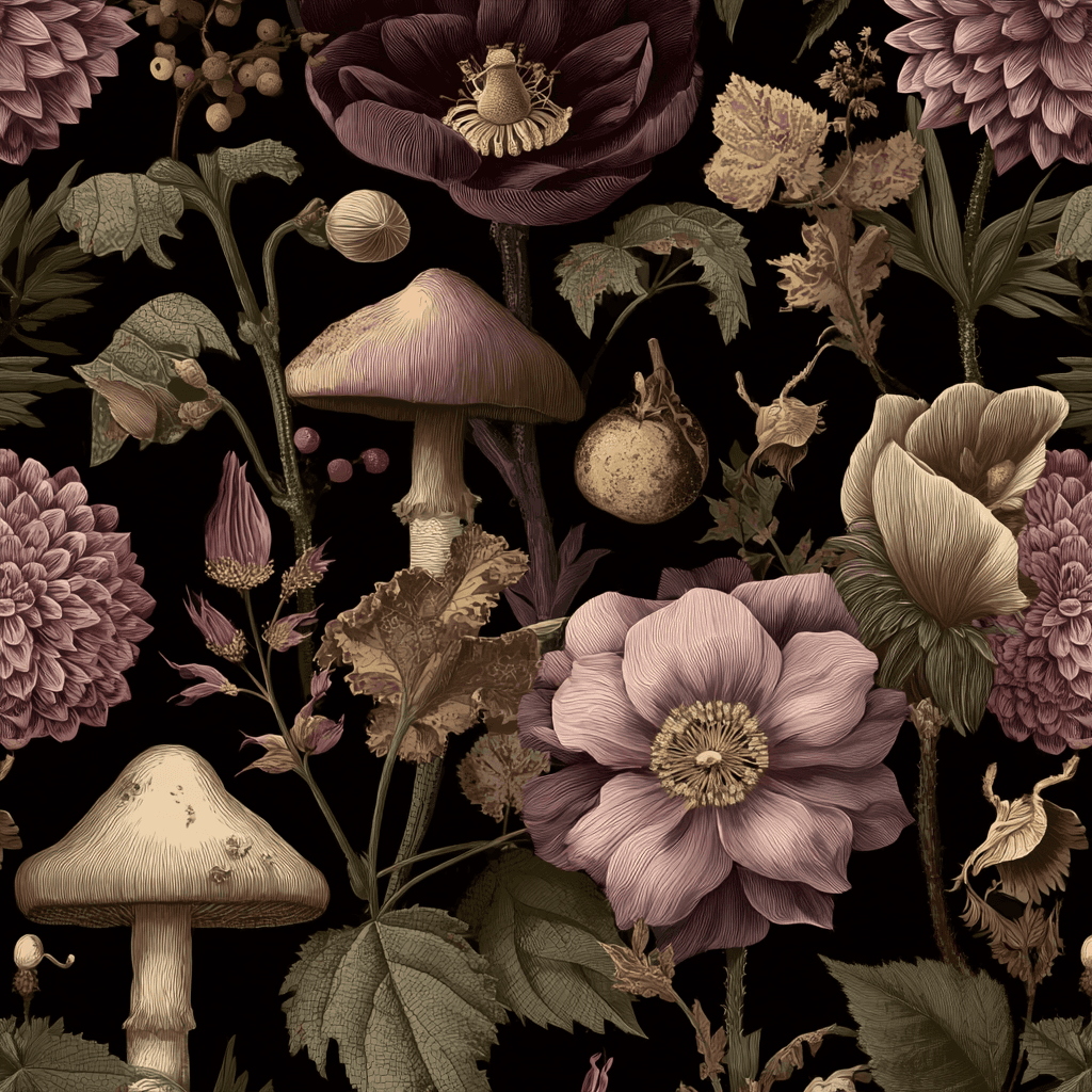 Dark Cottagecore Dusk Bloom Floral Pattern