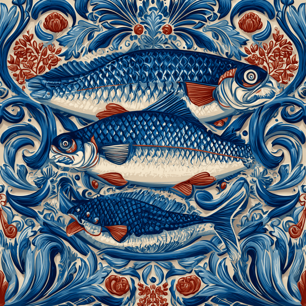 Vintage European Sardine Tin Art Nouveau Coastal Fish Pattern