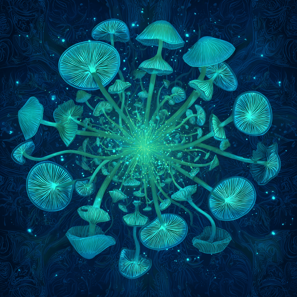 Twilight Bioluminescent Mushroom Glow Radial Design